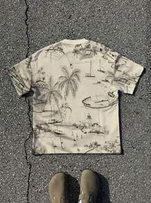 Manfinity RSRT Men's Palm Tree Print Round Neck Short Sleeve T-Shirt, Casual - White - View 2