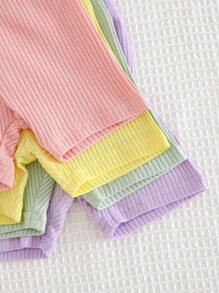 Cozy Pixies 4pcs Baby Girls' Solid Color Knit Soft Elastic Waist Casual Shorts Set - Pink - View 5