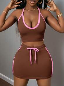 Slaydiva Women Two Pieces Outfits For Daily Wear Island Vacation Outfits - Brown - View 5