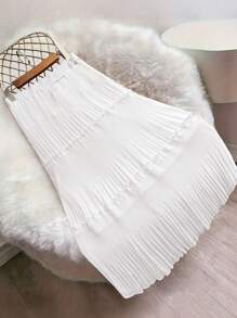 SHEIN LUNE Plus Size Women Solid Color A-Line Skirt, Fashionable For Summer - White - View 4