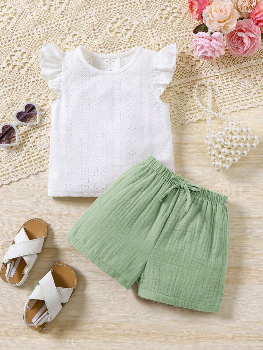 SHEIN Babygirl Loose Sleeveless Top And Drawstring Waist Shorts Set, Summer - Multicolor - View 1