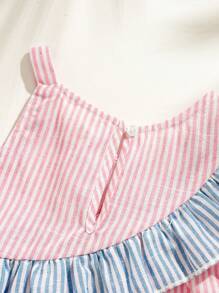 Cozy Pixies 女婴彩色条纹荷叶边吊带背心和松紧腰短裤两件套服装