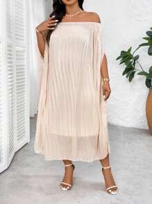 SHEIN Clasi Set da 2 pezzi con vestito monospalla tinta unita e soprabito, taglie grandi