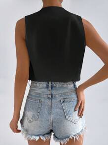 GENKIRA 夏季休闲纯色纽扣前开背心 - 黑色 - 查看 2
