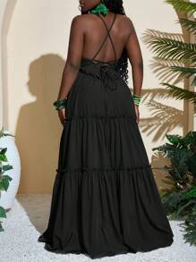 Slaydiva Layered Green Boho Dress - Black - View 2