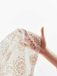 Écloséra Elegant V-Neck Short Sleeve Fitted Embroidered Hollow-Out Front Button Down Blouse, Spring/Summer For Women - White - View 6