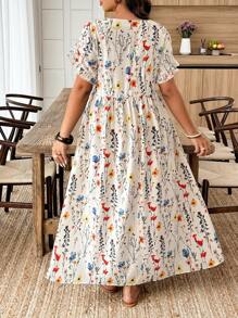 Weeklong Random Print Casual Holiday Style Digital Print Plus Size Short Sleeve Dress