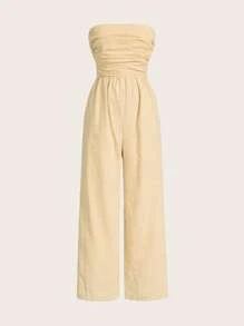 SHEIN EZwear 女士休闲条纹吊带背心连体裤，夏季 - 黃色 - 查看 1