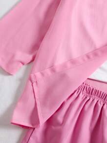 3pcs Set Girls 3D Flower Orange Long Sleeve Shirt + Shorts; Pink Set; Purple Set - Multicolor - View 3