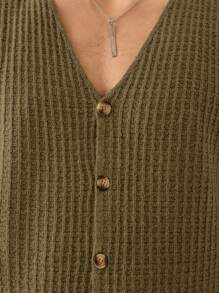SWAVVY Chaleco sin mangas informal y holgado de punto vintage para hombre - Verde Oliva - Ver 5
