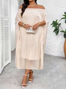 SHEIN Clasi Set da 2 pezzi con vestito monospalla tinta unita e soprabito, taglie grandi
