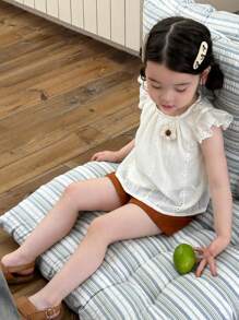 SHEIN 2pcs/Set Baby Girl Casual Comfortable Outfits For Spring & Summer Vacation - Brown - View 8