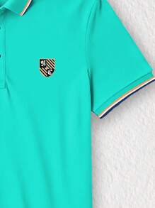 Men's Button-Up Mint Green Polo Shirt With Shield Collar - Mint Green - View 3