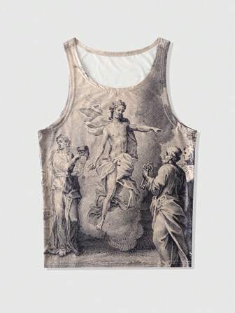 Street Life Herren lässiges Rundhals Loose Fit Tanktop mit Figuraufdruck, Sommer