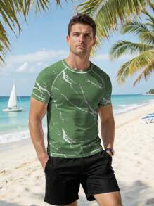 Manfinity Swimmode Men's Tie-Dye Print Raglan Short Sleeve Surfing T-Shirt - Multicolor - View 1