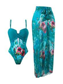 Swim Lushoire 简约印花短款上衣和印花网眼长裙两件套，优雅