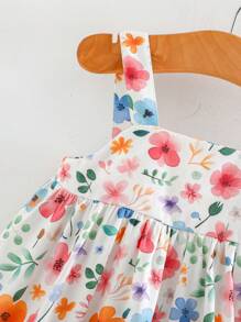 Cozy Pixies Baby Girl Floral Butterfly Pattern Color Block Bowknot Waist Dress - Multicolor - View 4