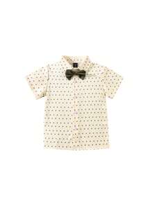 Kleine Jungen lässiges, luftiges und vielseitiges Set aus Polka Dot kurzarm Hemd, Rucksack und Hose