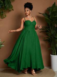 Maweii Đầm Maxi Trơn Màu Trơn Thanh Lịch Cỡ Lớn - màu xanh lá - Xem 5