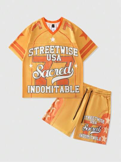 Street Life 1 Set Herren Sporttanzanzug mit glänzendem Stoff, kontrastierendem Mesh, T-Shirt und Shorts