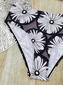 Slaydiva New Random Print Elegant High Waist Separate Bikini Set, Modest One Shoulder Style - Multicolor - View 5