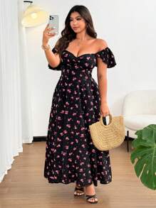 Flirla Plus Size Fashionable Summer Dress - Black - View 7