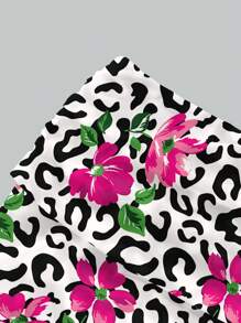 Vecteezy 2 件女士休闲简约花卉豹纹套装，适合夏季 - 黑與白 - 查看 4