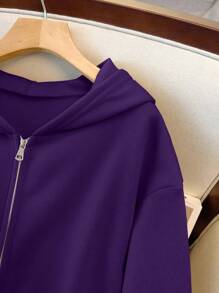 SHEIN Clasi 大码休闲纯色拉链羊毛连帽大衣