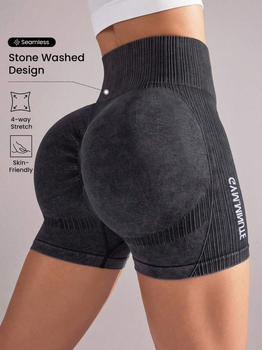 Gameset SHEIN Sport High-Waisted Seamless Body-Shaping Exercise Shorts With Letter PrintWomen Sweat Short, Gym Short, Biker Short