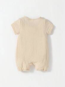 SHEIN Newborn Baby Girl Comfortable Loose Solid Color Double-Layer Muslin Romper - Apricot - View 2