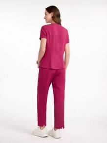 Scrubzie Solid Color Short Sleeve & Long Pants Scrub Uniform Set - Red Violet - View 2