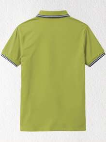 Men's Button-Down Collar Shield Logo Polo Shirt In Olive Green - Green - View 2