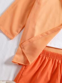 3pcs Set Girls 3D Flower Orange Long Sleeve Shirt + Shorts; Pink Set; Purple Set - Multicolor - View 5