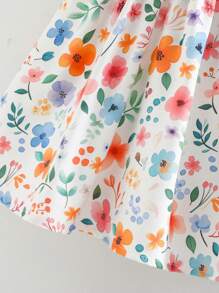 Cozy Pixies Baby Girl Floral Butterfly Pattern Color Block Bowknot Waist Dress - Multicolor - View 5