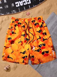 Manfinity Swimmode Men's Casual Yellow Duck Print Beach Shorts - Black - View 1