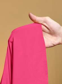 Slaydiva Plus Size Women 2pcs Set Elegant Commuting & Vacation Chest Pocket Cinched Waist Shirt And Pants - Hot Pink - View 8