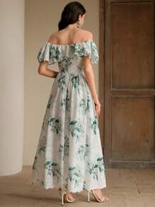 Anewsta 优雅花卉印花 A 字型束腰连衣裙，春夏季女士 - 白色 - 查看 4