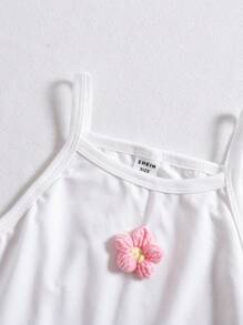 3pcs Set Girls 3D Flower Orange Long Sleeve Shirt + Shorts; Pink Set; Purple Set - Multicolor - View 6