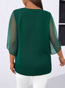 Elenzga Blusa casual con colletto in pizzo e maniche trasparenti in chiffon, taglie forti