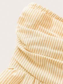 SHEIN EZwear 女士休闲条纹吊带背心连体裤，夏季 - 黃色 - 查看 3