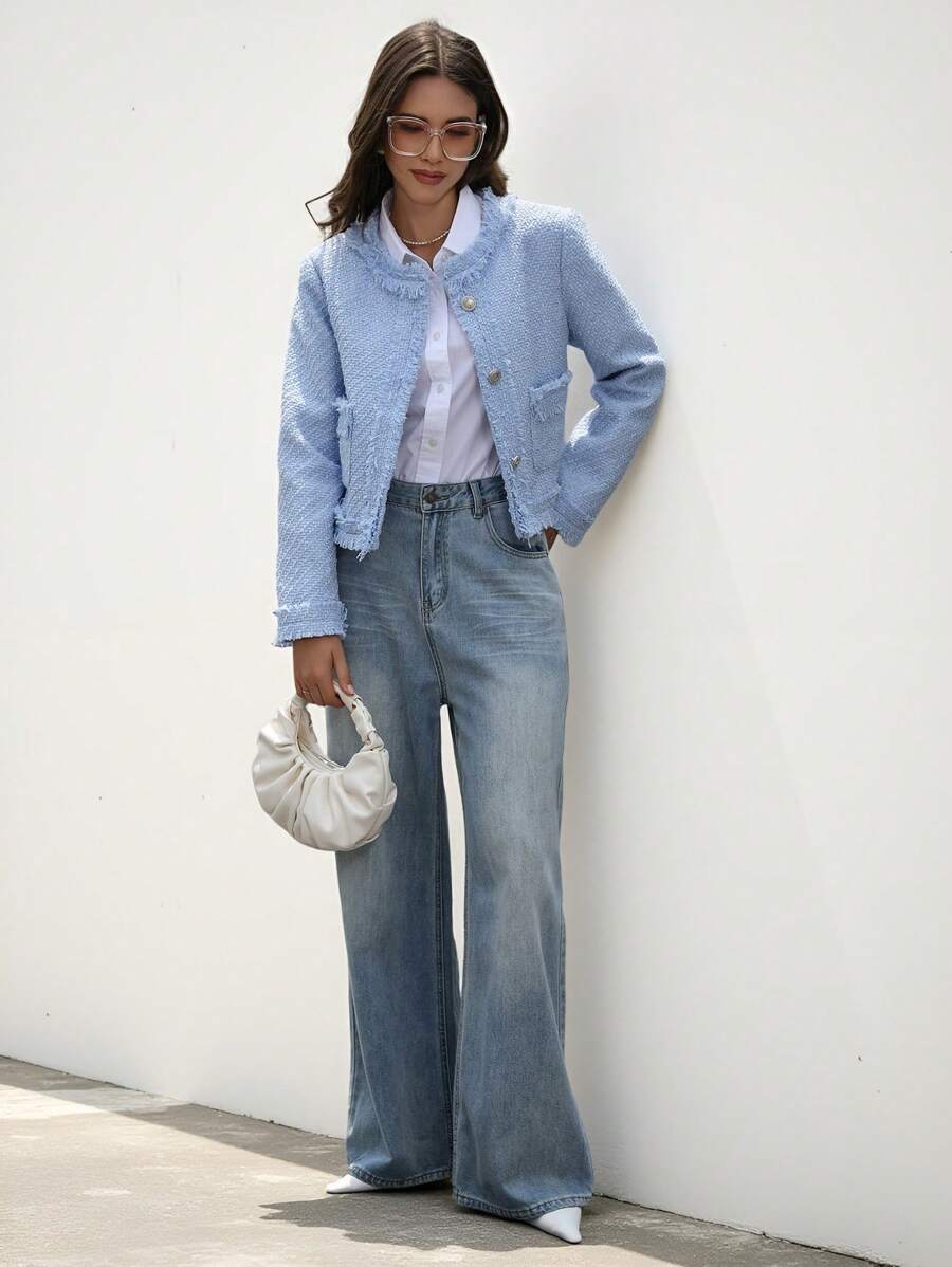 SHEIN Black Friday x Star Picks Aveloria Modichic Classic British Style High-Quality Tweed Fabric Casual Versatile Sophisticated Jacket  Fall Winter Cloth For Women