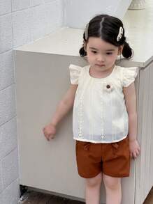 SHEIN 2pcs/Set Baby Girl Casual Comfortable Outfits For Spring & Summer Vacation - Brown - View 4