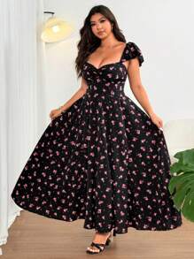 Flirla Plus Size Fashionable Summer Dress - Black - View 2