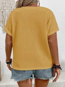 SHEIN VCAY CURVE New Plus Size Women Casual Loose V-Neck Button Short Sleeve T-Shirt