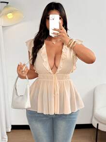 SHEIN Clasi Plus Size Sexy Bowknot Open Shoulder Blouse, Going Out Top