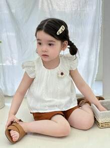 SHEIN 2pcs/Set Baby Girl Casual Comfortable Outfits For Spring & Summer Vacation - Brown - View 6