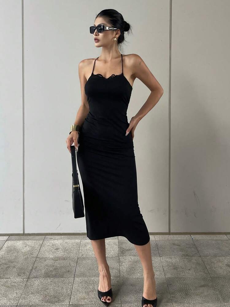 Women's Black Lace Butterfly Backless Sexy Spaghetti Strap Dress, Summer Y2k Homecoming Dresses ,Bodycon Dress Maxi Dress