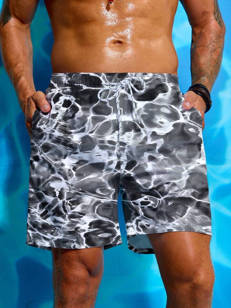 Manfinity Men's Leisure Wave Printed Beach Shorts - White - View 1