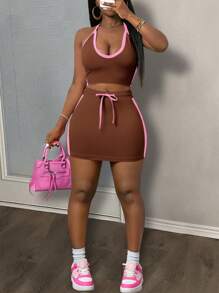 Slaydiva Women Two Pieces Outfits For Daily Wear Island Vacation Outfits - Brown - View 1