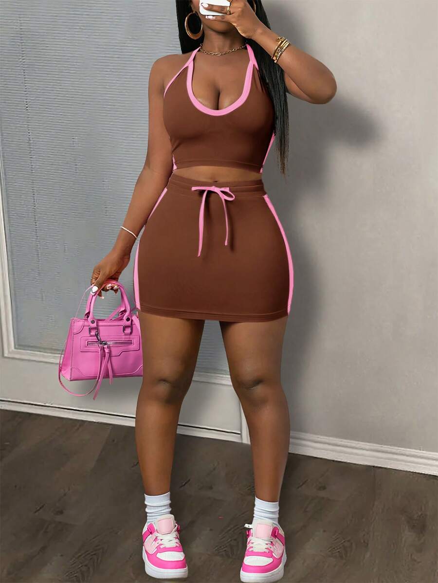 Slaydiva Women Two Pieces Outfits For Daily Wear Island Vacation Outfits - Brown - View 1